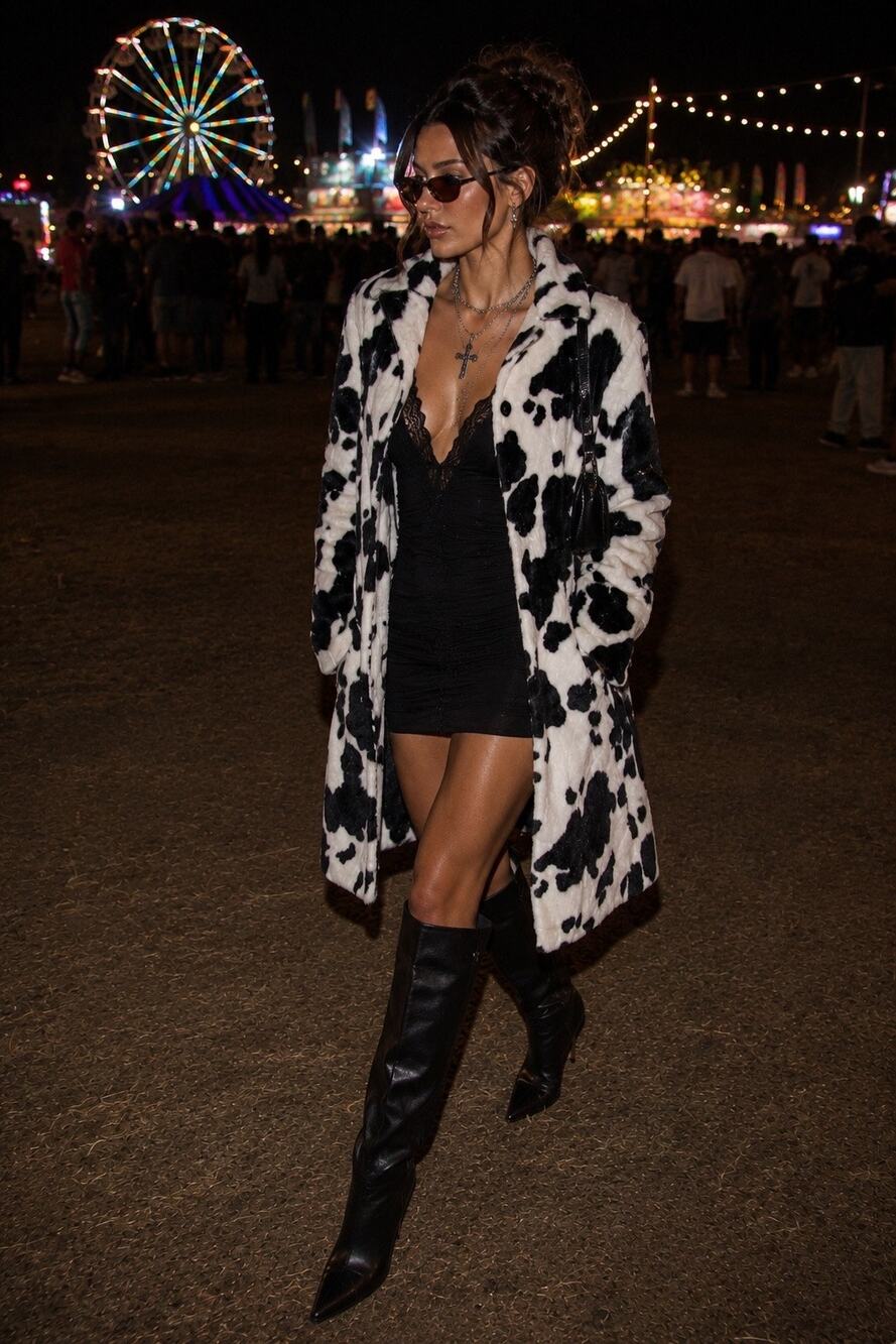 Vintage Cache Y2K Cow Print Fur Fuzzy Coat Western Festival Statement Small